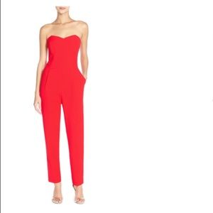 Red strapless jumpsuit
